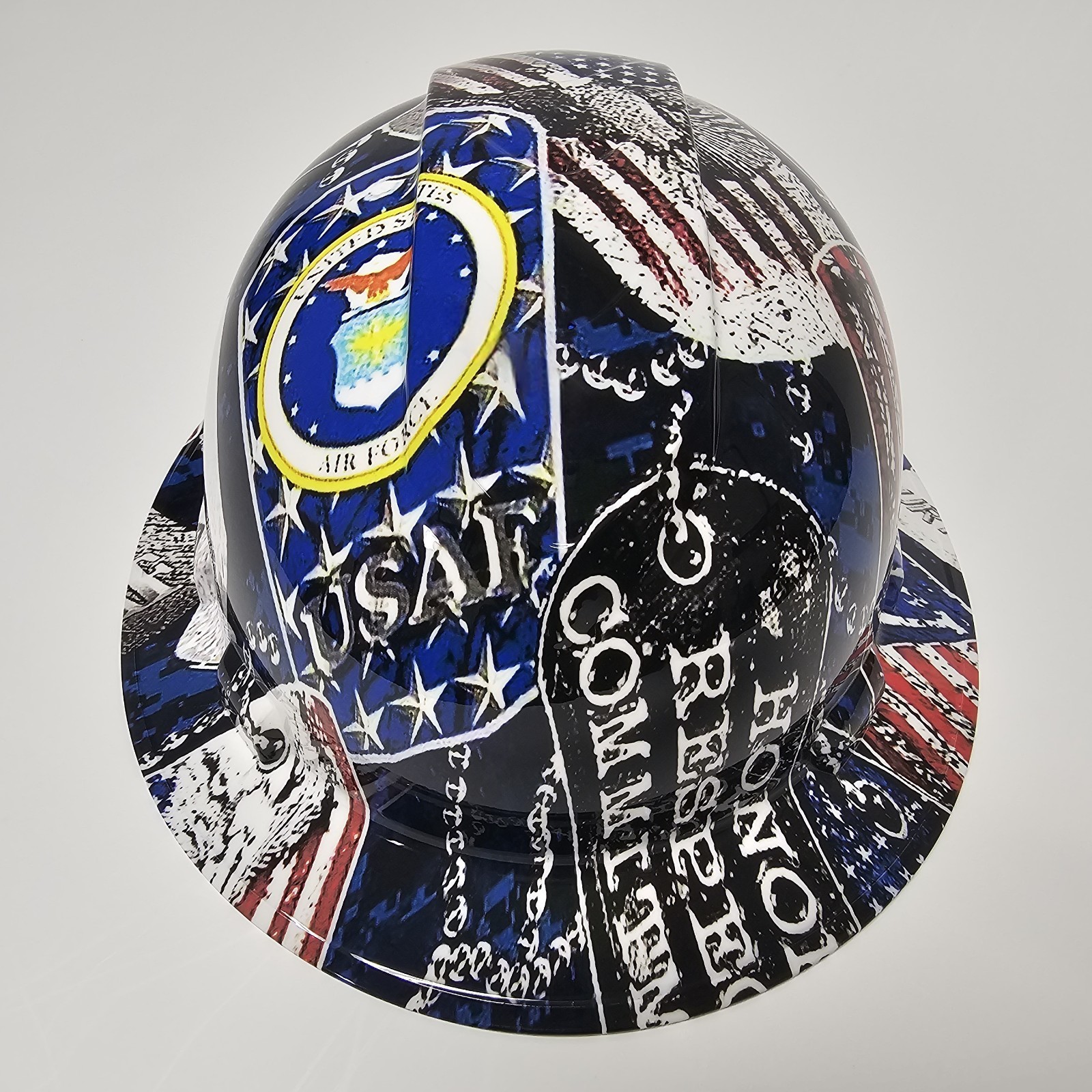 full brim hard hat custom hydro dipped IN MILITARY AIR FORCE DOG TAGS NEW