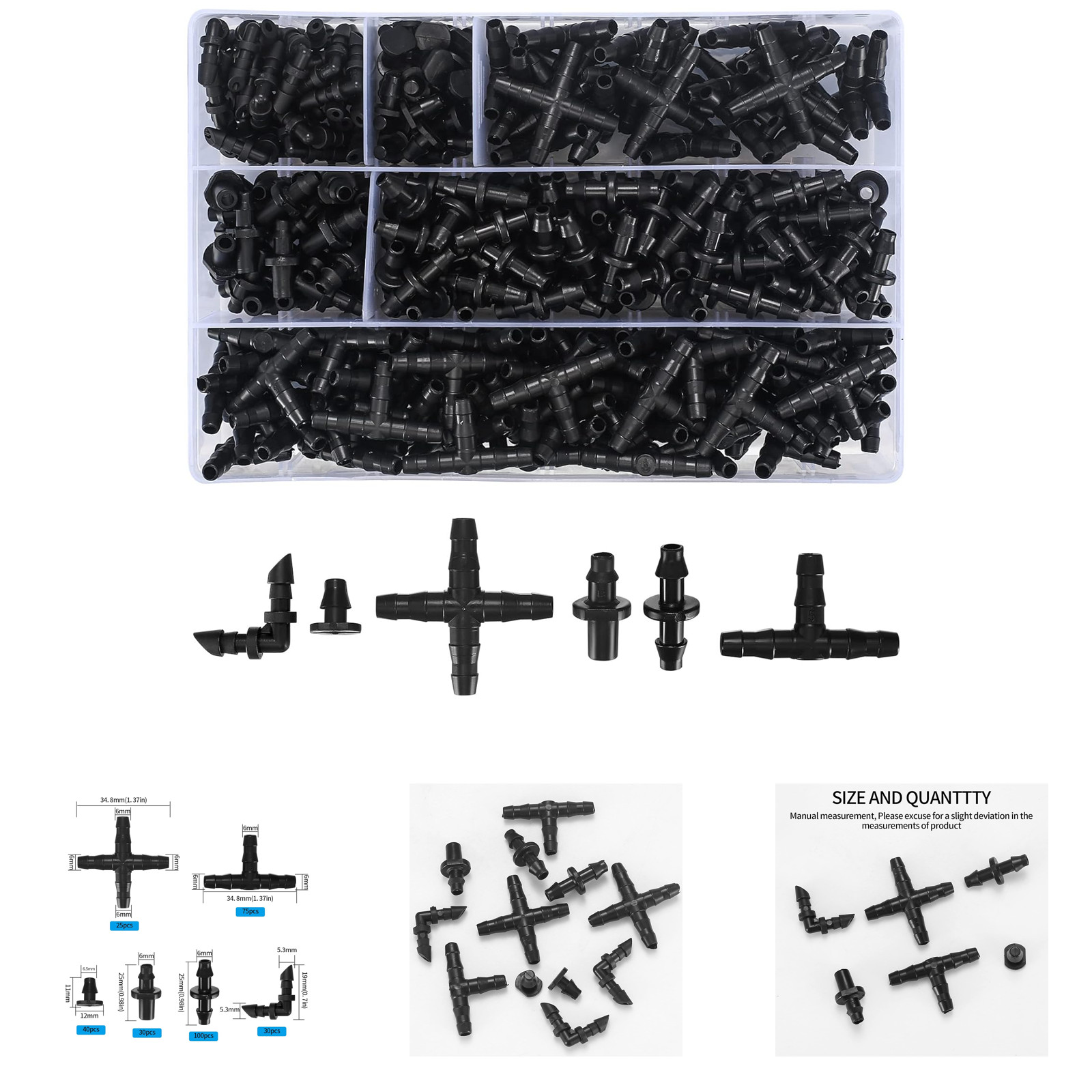 Irrigation Fittings Kit Premium PP Connectors 1/4 Inch Bundle Garden Drip System