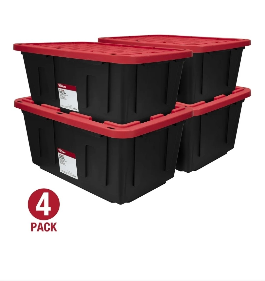 Hyper Tough Large Storage Bin 27 Gallon Plastic Containers 4 Pack Heavy Duty