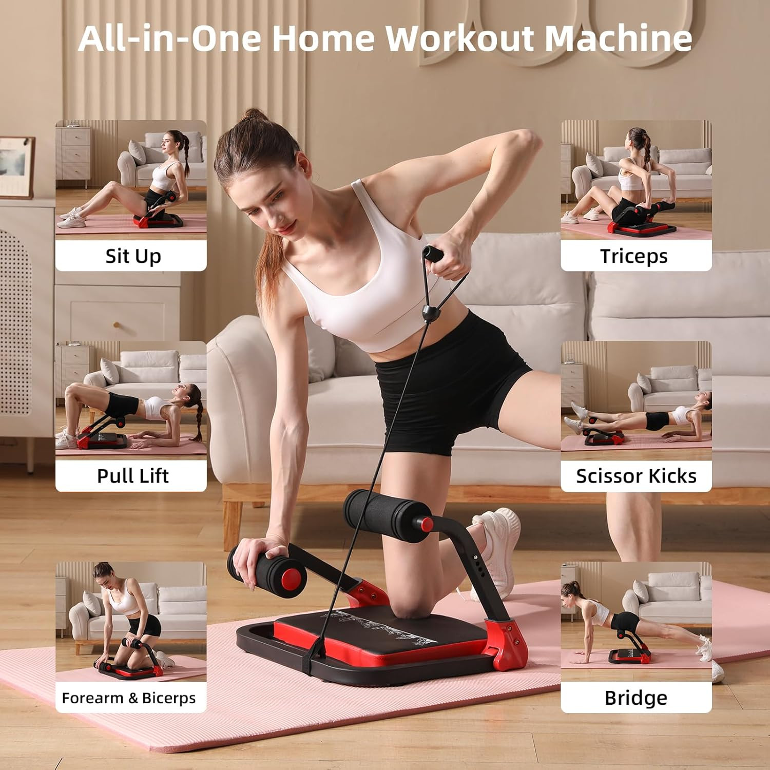Ab Machine with Resistance Bands for Abdominal Exercise - 3 Levels Adjustable S