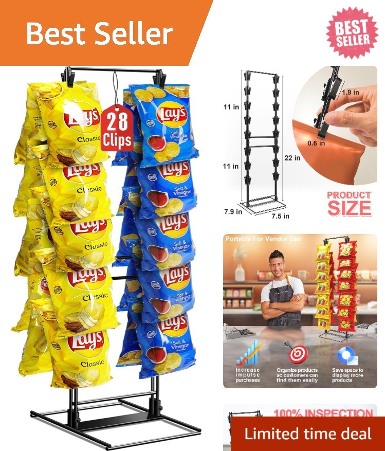Metal Chip Rack with 28 Clips - Perfect for Parties and Retail Displays