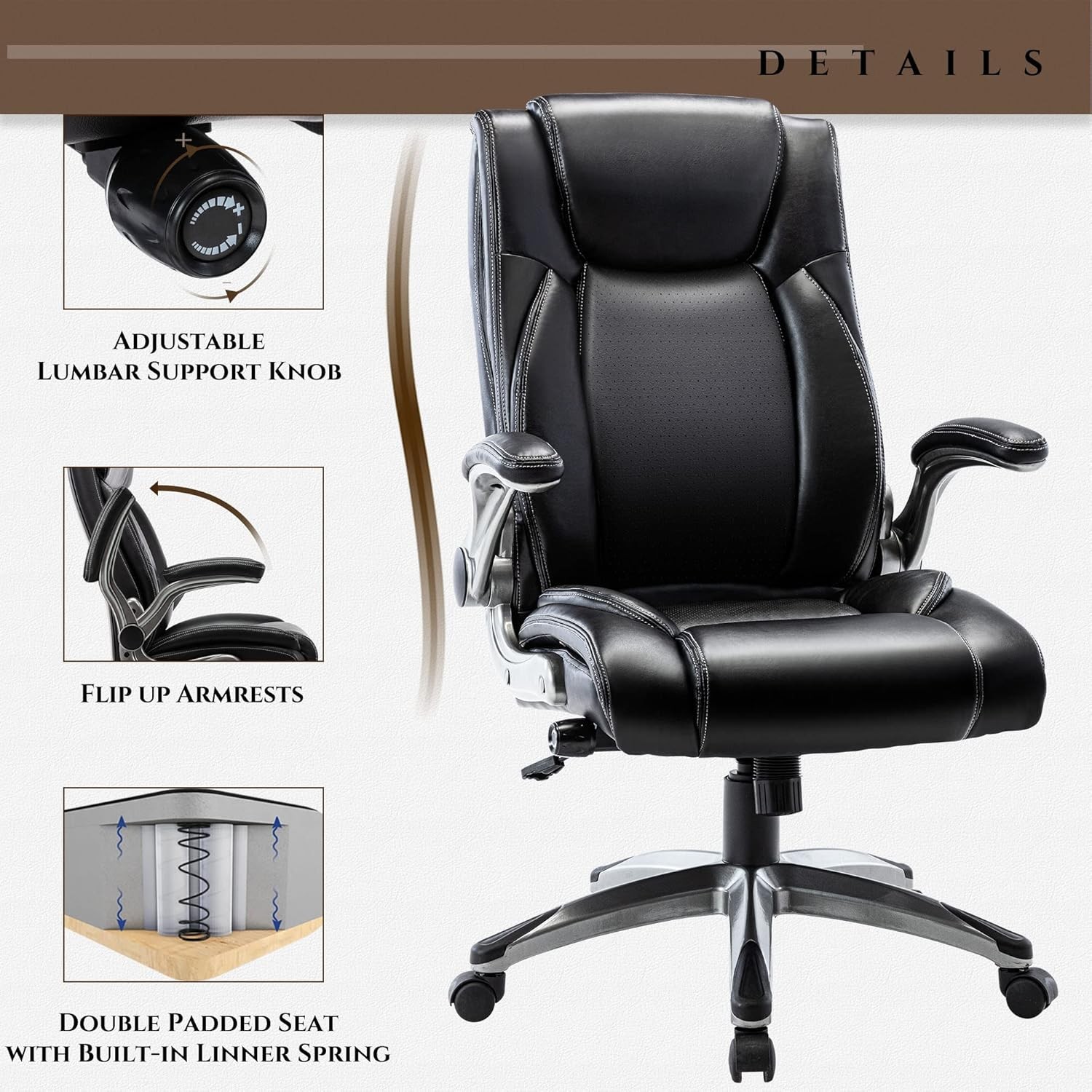 Ergonomic Office Chair High Back Leather Adjustable