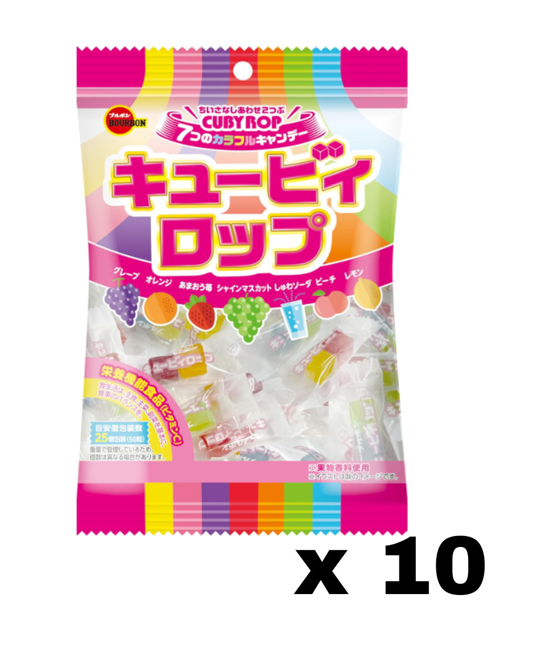 Cubby Lop Hard Candy 7 Flavors 100g pack x 10 Packs / Bourbon