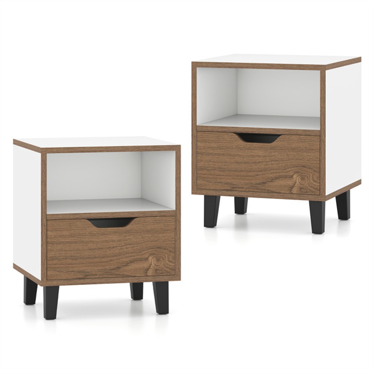 2-Pack Color Blocking Nightstands 3-Tier Storage Unique Wood Grain