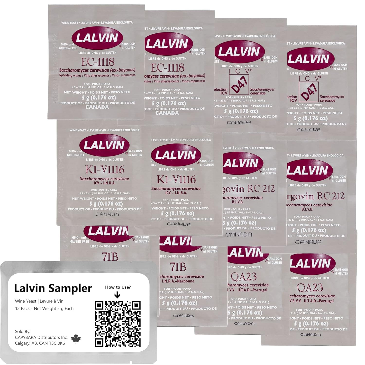 Lalvin Sampler Wine Yeast (12 Pack) - Make Wine Cider Mead Kombucha at Home - 5