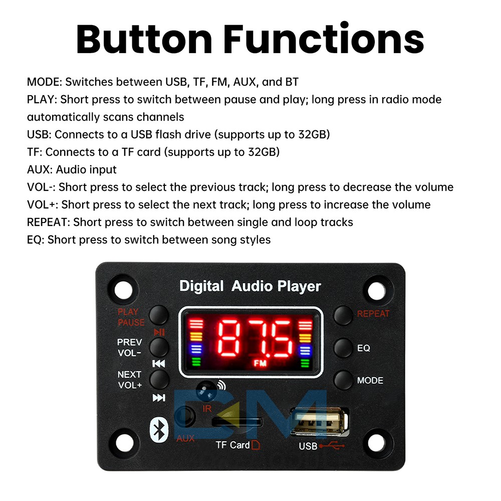 Audio Amplifier Board 2*25W 2CH Bluetooth 5.0 MP3 Decoder Board with Amplifier