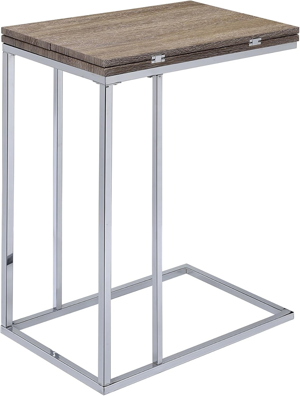 Denson Rectangular Swivel Wooden Top End Table in Gray Oak and Chrome