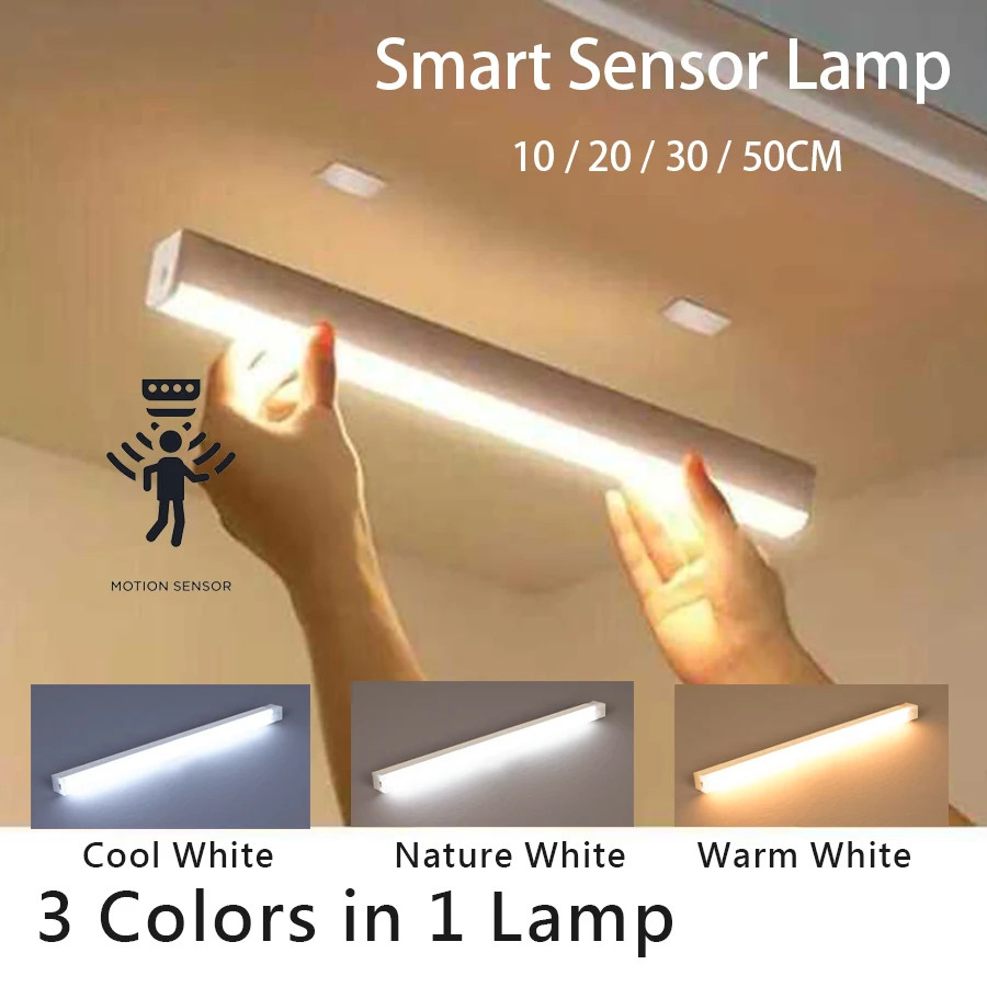 Motion-activated LED light with USB charging and magnetic installation.