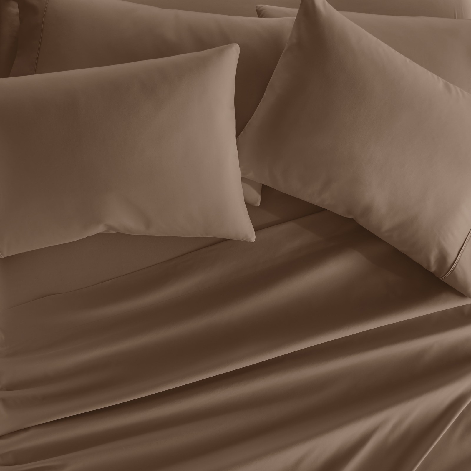 6 Piece Bed Sheet Set Full Taupe W/ Microfiber & Hypoallergenic Deep Pockets
