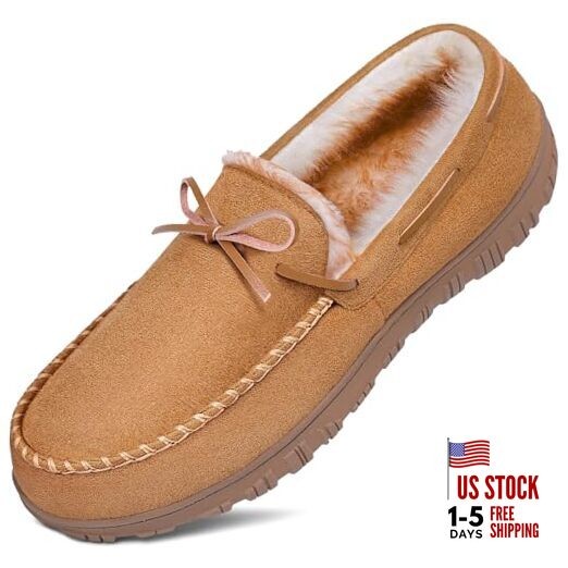 Mens Slippers Indoor Outdoor Memory Foam House Shoes Anti-Slip 8 Brown