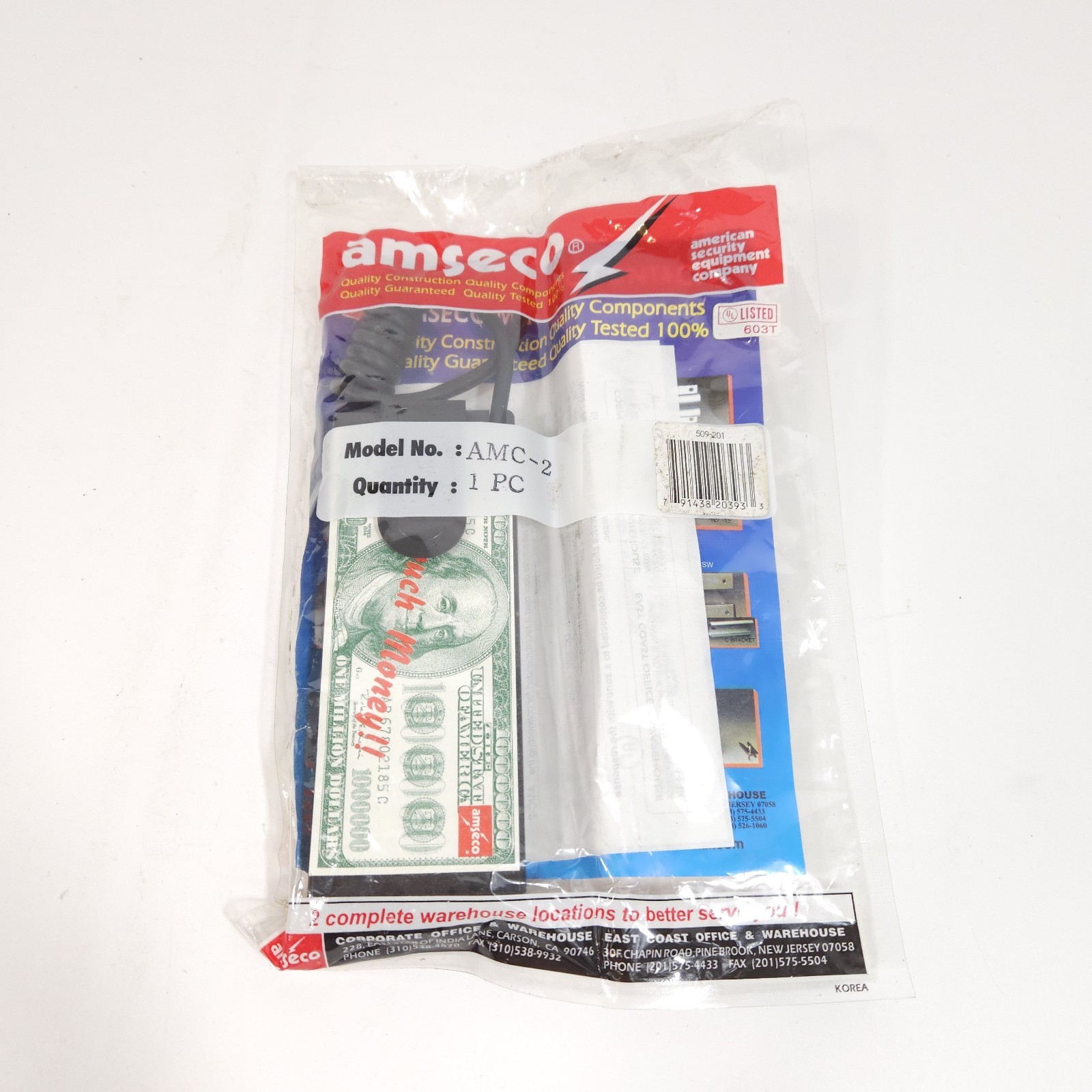 Amseco AMC-2  Cash Register Holdup Money Clip Alarm Sensor New Sealed