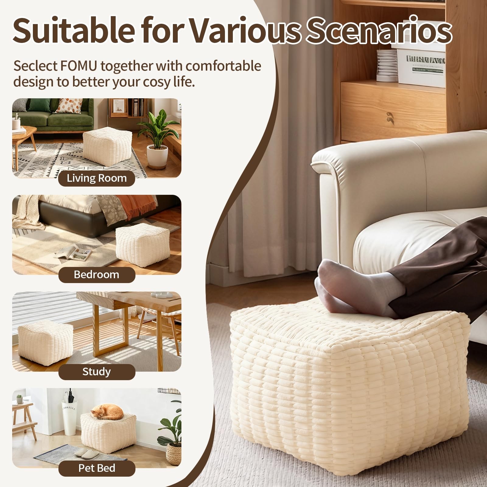 Pouf Ottoman, Soft Corduroy Pouf, Poofy Ottoman Foot Rest，Poufs for Adults, P...