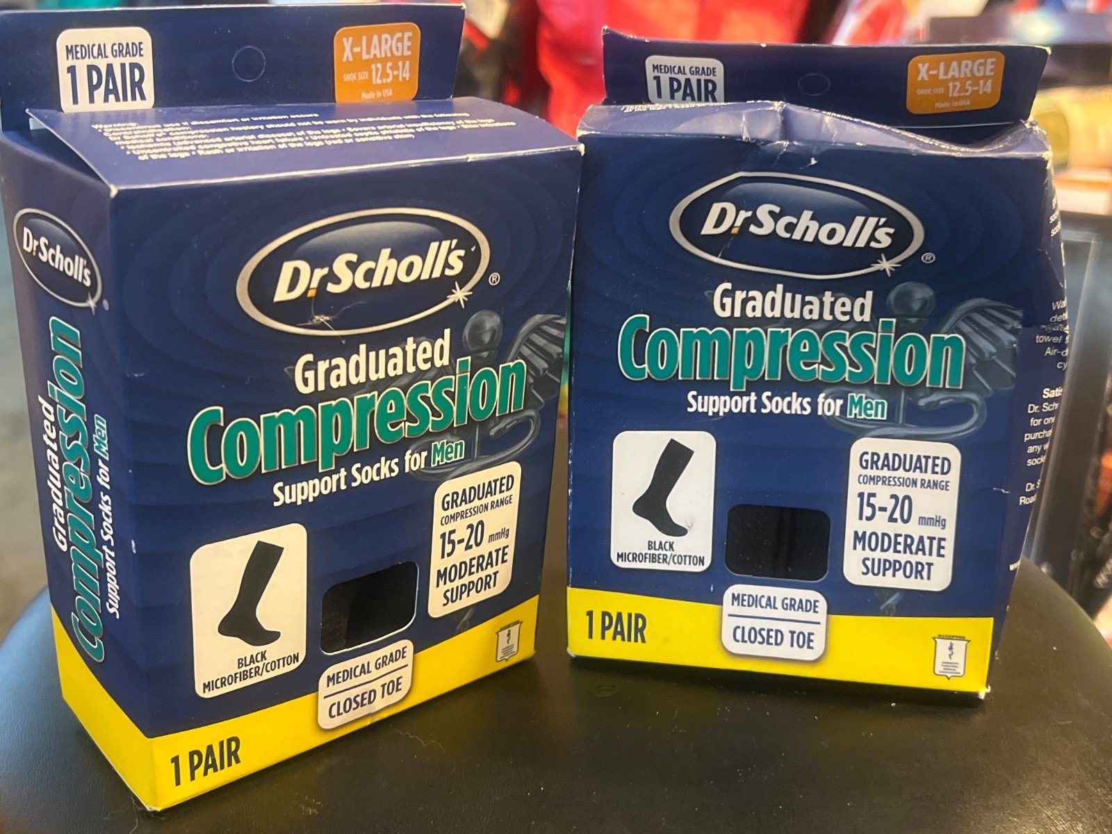 2 Dr. Scholl's Graduated Compression Support Socks Mens 20-30 Black XL Coolmax