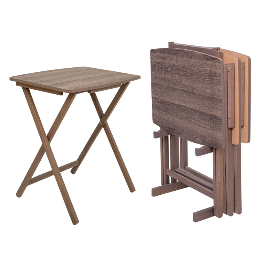 Mainstays XL Oversized 5-Piece Rubberwood Folding TV Tray Table Set of 4 with St