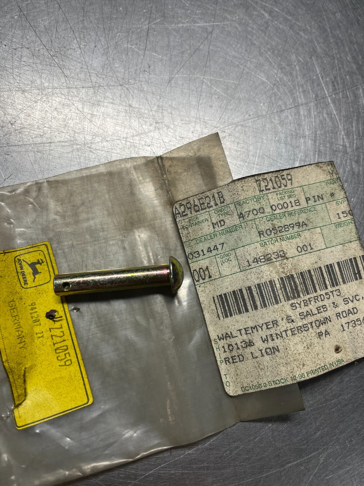 Z21059 GENUINE OEM John Deere Headed PIN