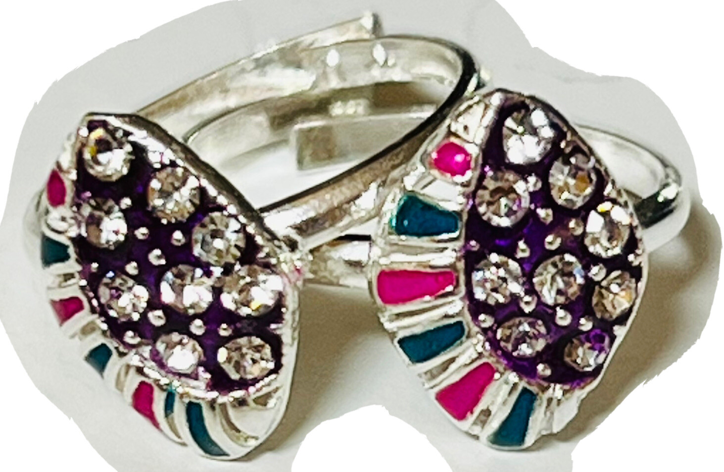 OVAL CRYSTAL 925 Sterling Silver Toe Ring Pair India Bichiya ADJUSTABLE NEW