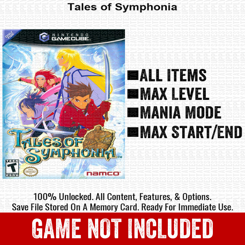 Tales of Symphonia 100% Nintendo GameCube Memory Card Save CHEATS