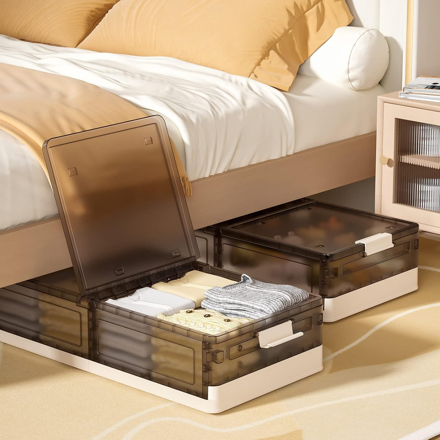 Under Bed Storage Containers, Stackable under Bed Rolling Storage Plastic Contai
