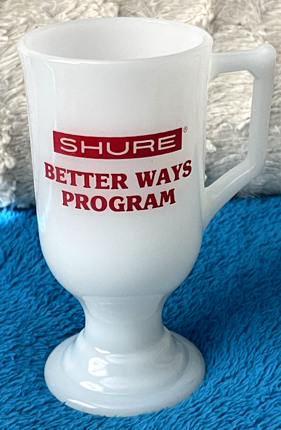 Vintage Shure Audio Milk Glass 6" Cup Employee Better Ways Program Rare Mug