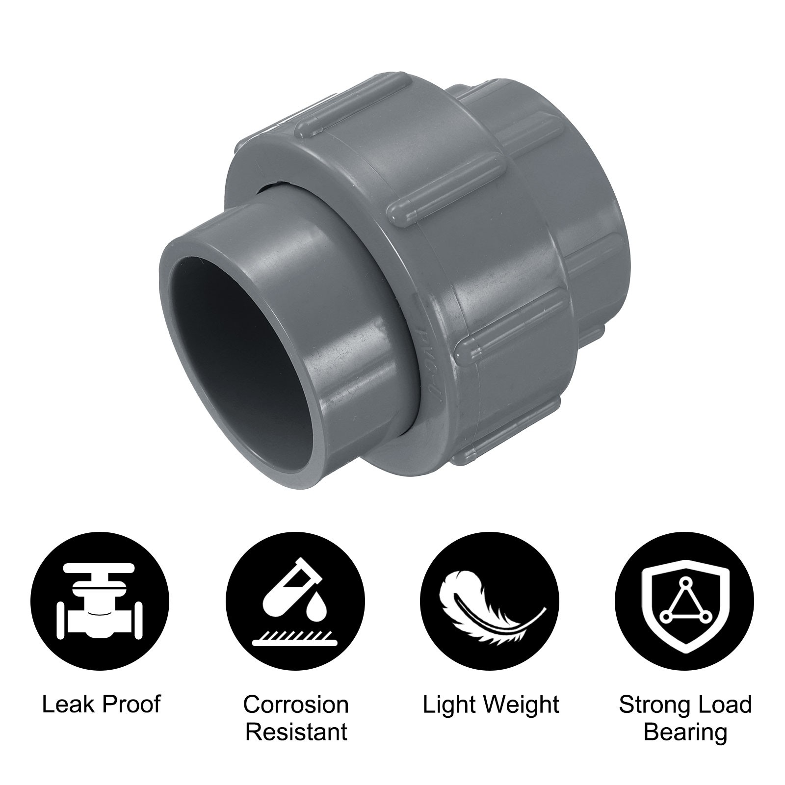 2 Pcs 1.2" Union PVC Coupling Pipe Fitting Adapter, Grey