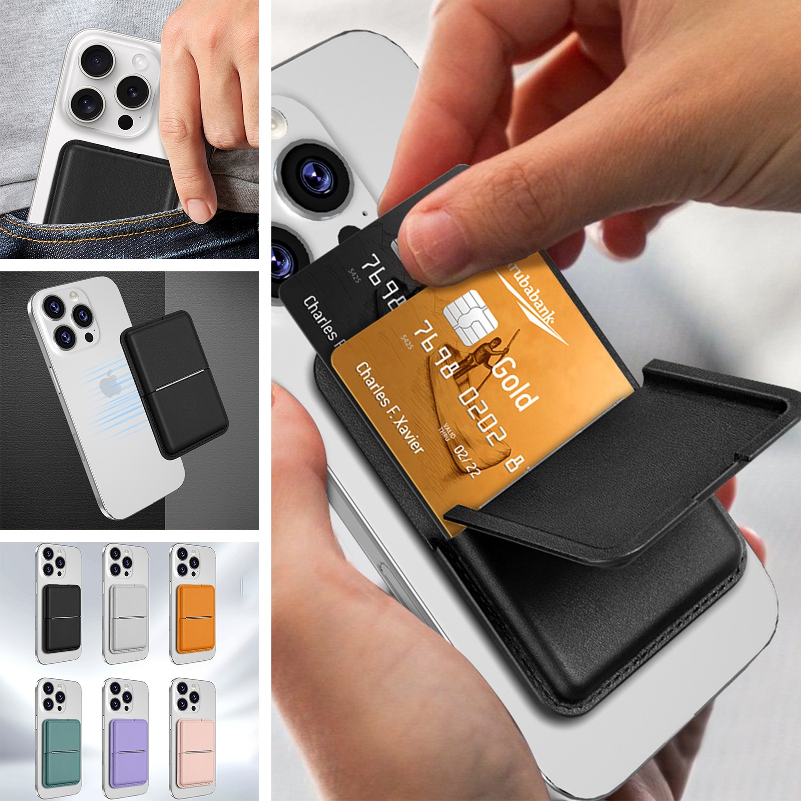 Magnetic PU Leather Card Holder Wallet with Phone Stand for Mag Safe