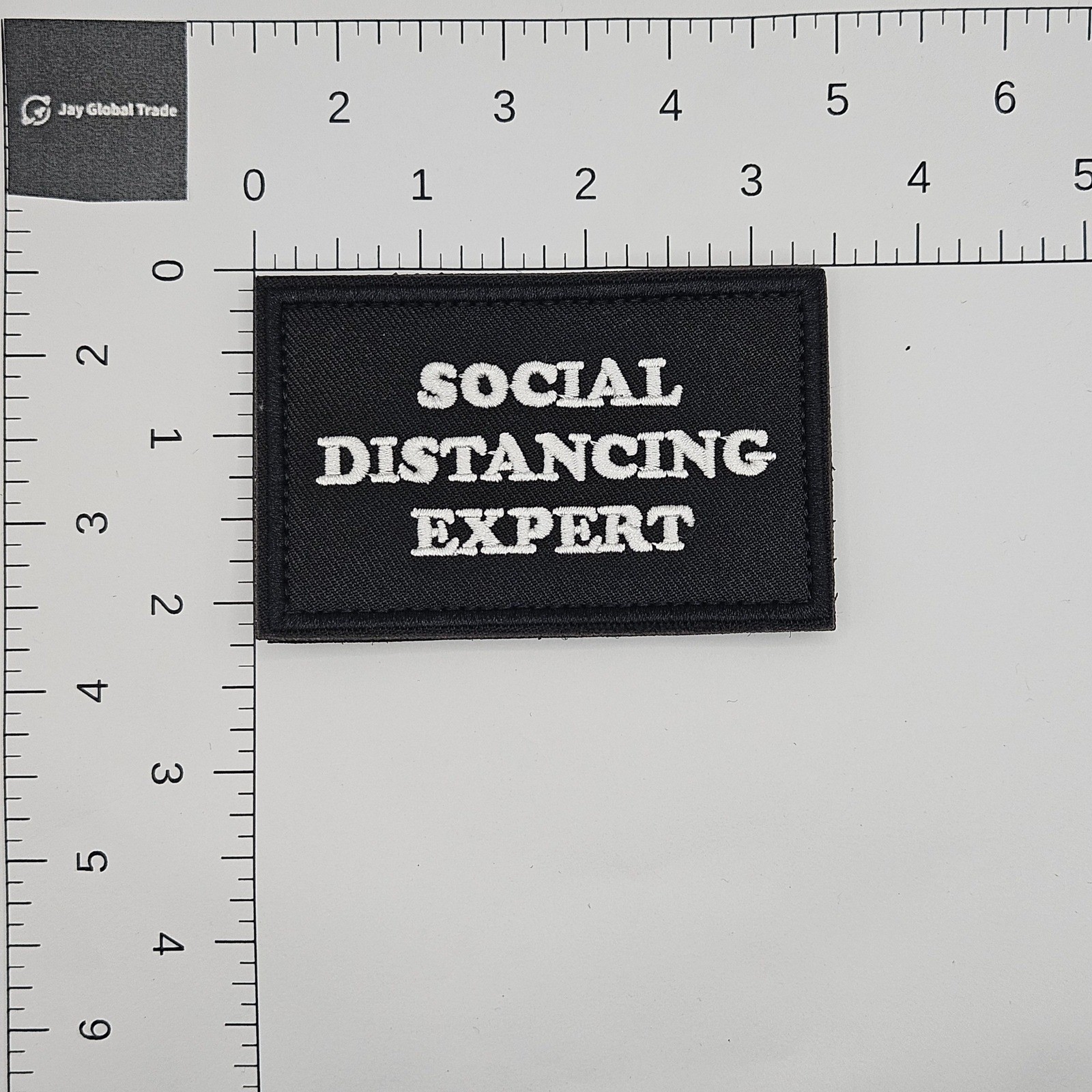 Social Distancing Expert Tactical Morale Patch Hook Loop Backing Black White 3x2