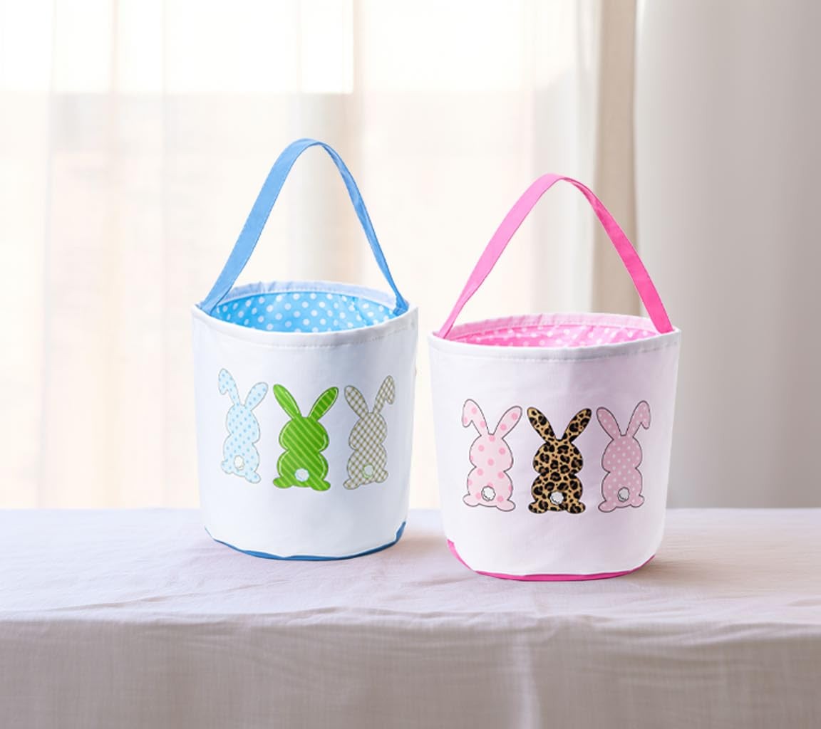 Ouksma Canvas Easter Basket Easter Bucket for Egg Hunts Easter Eggs Easter gi...