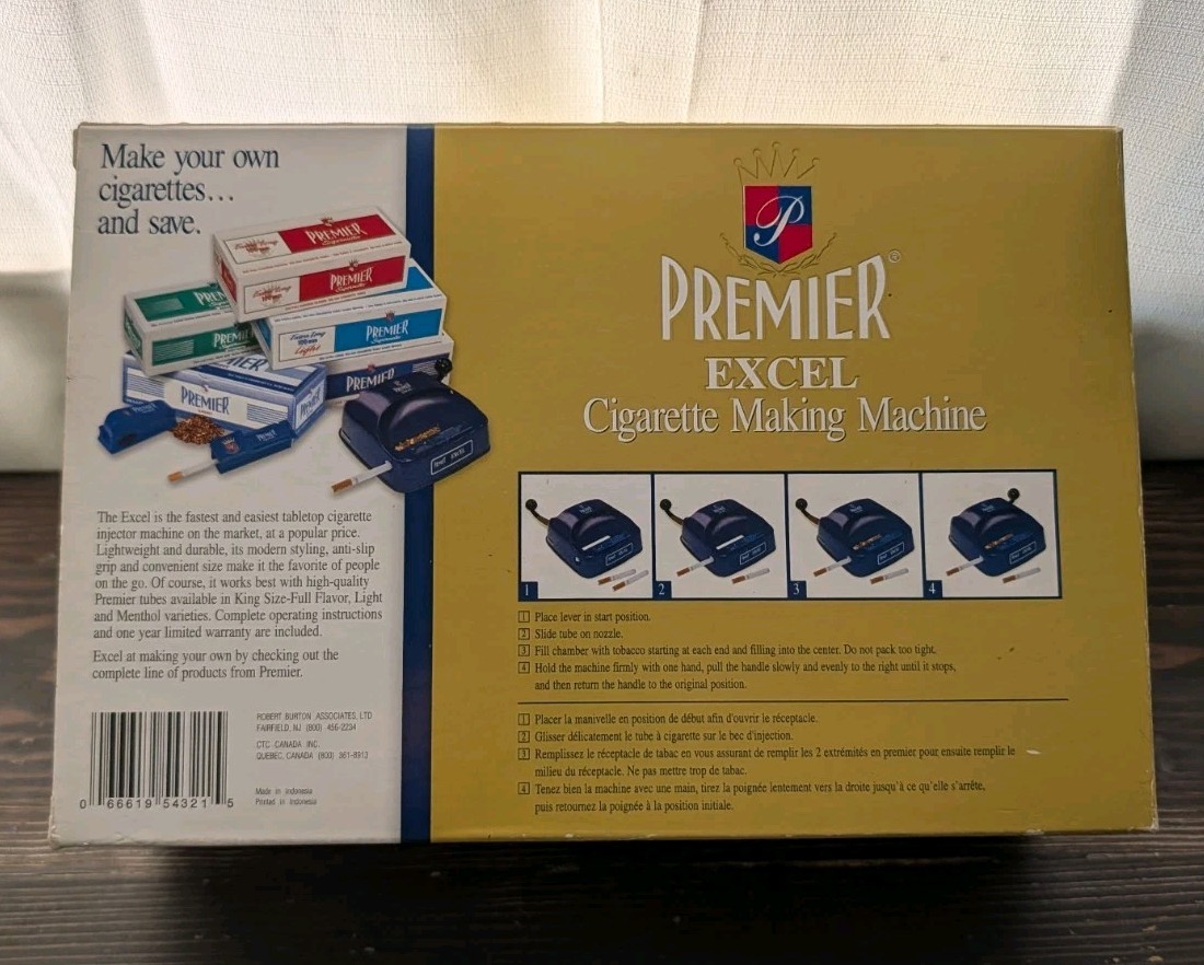 PREMIER EXCEL Cigarette Maker Rolling Making Tobacco Injector Machine Used Once!