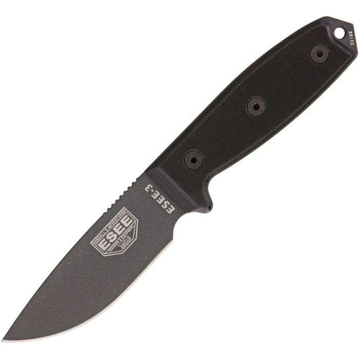 ESEE Model 3 Tactical Fixed Knife 3.88" 1095HC Steel Full Blade Micarta Handle