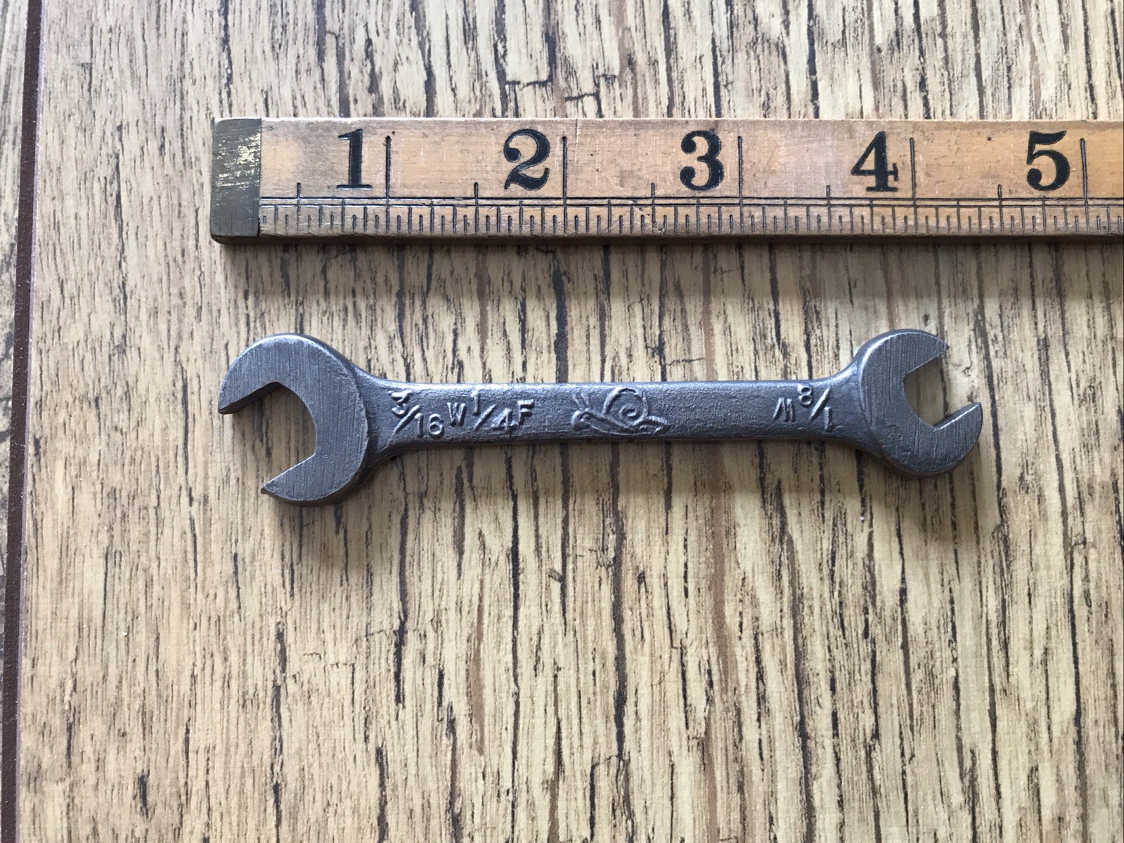 Vintage 1940s Snail Brand 3/16” X 1/8” Whitworth Open Ended Spanner.