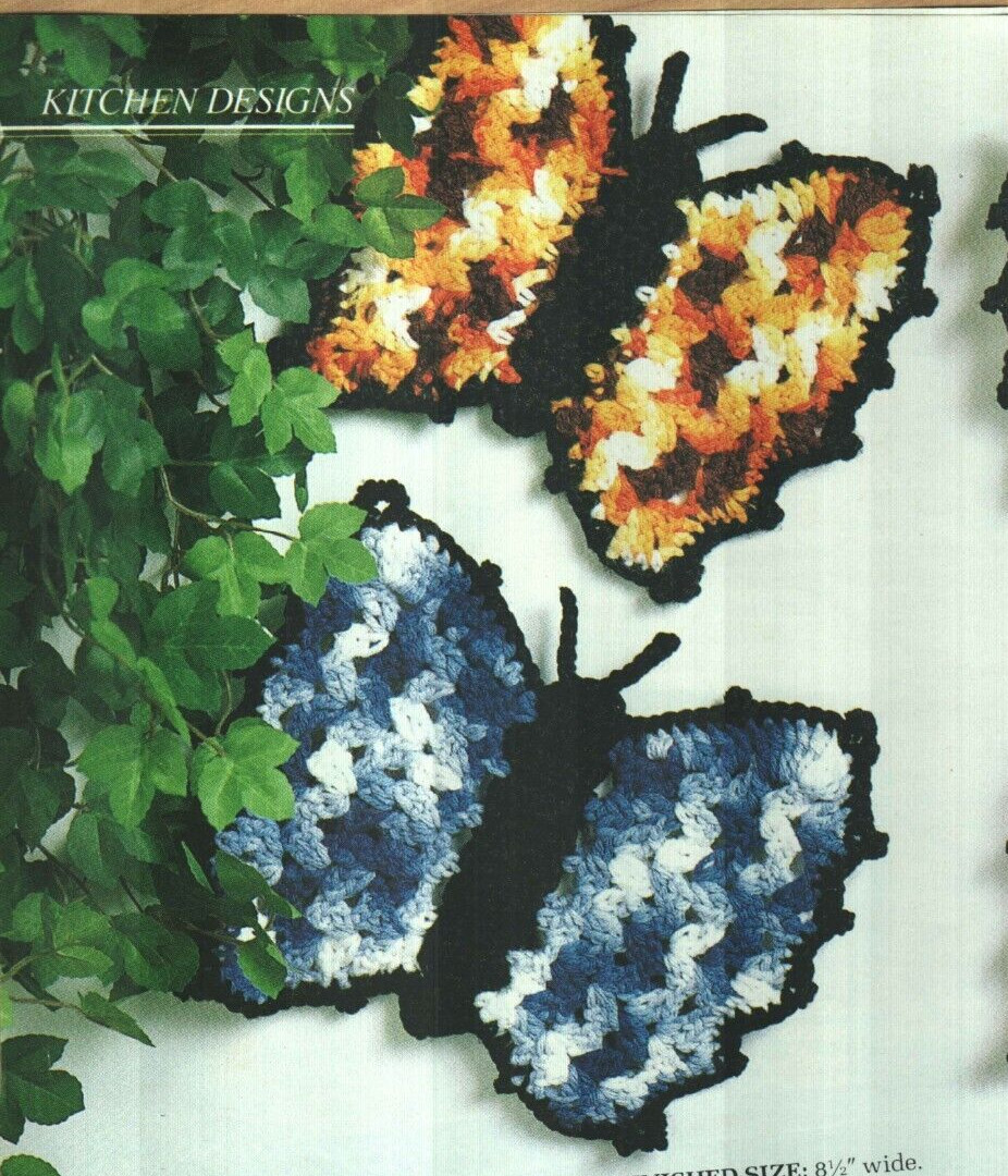 BUTTERFLY POTHOLDER KITCHEN HOME DECOR DIGEST SIZE CROCHET PATTERN INSTRUCTIONS