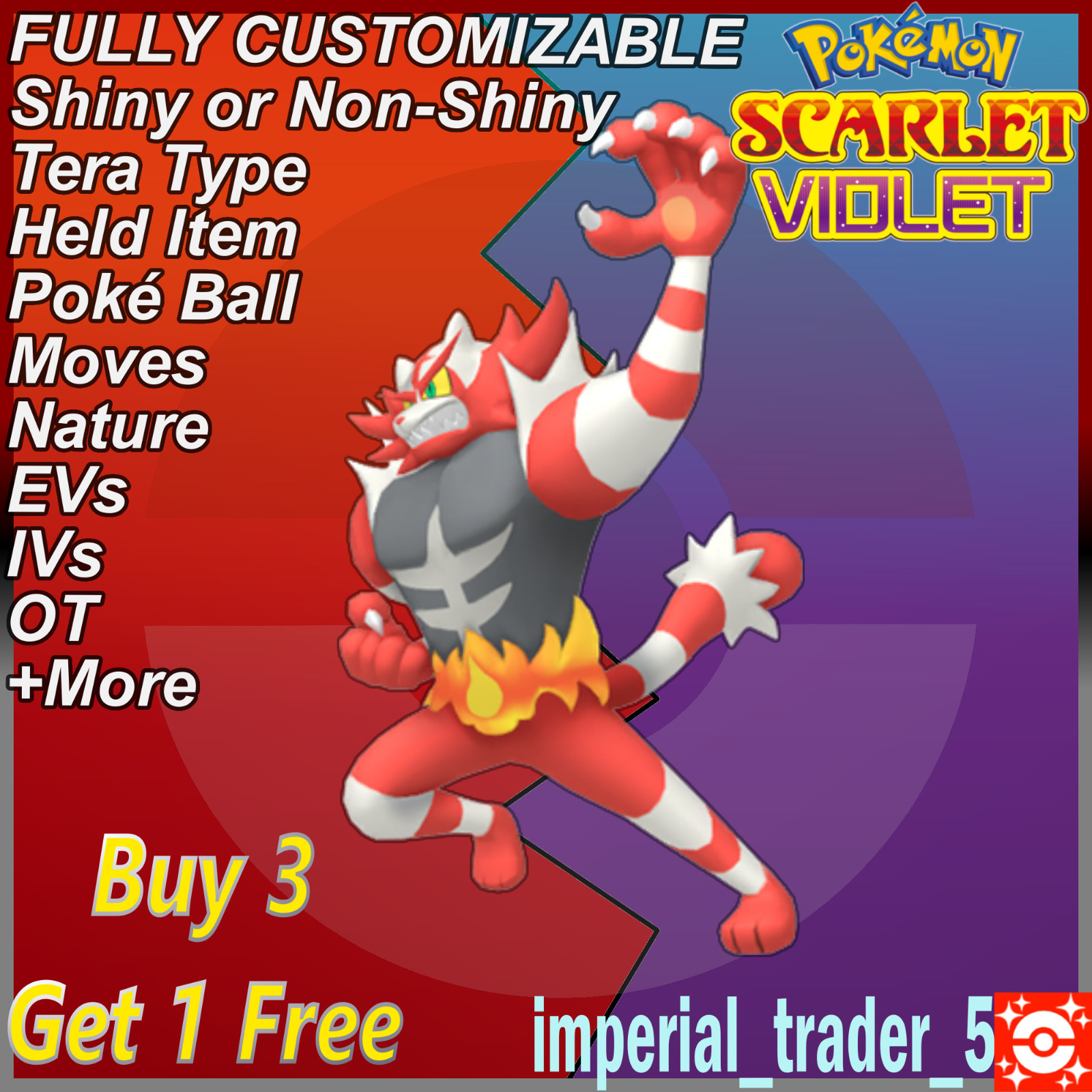 Pokémon Scarlet and Violet ✨ Shiny Incineroar ✨ W/ Best 6IV Customizable