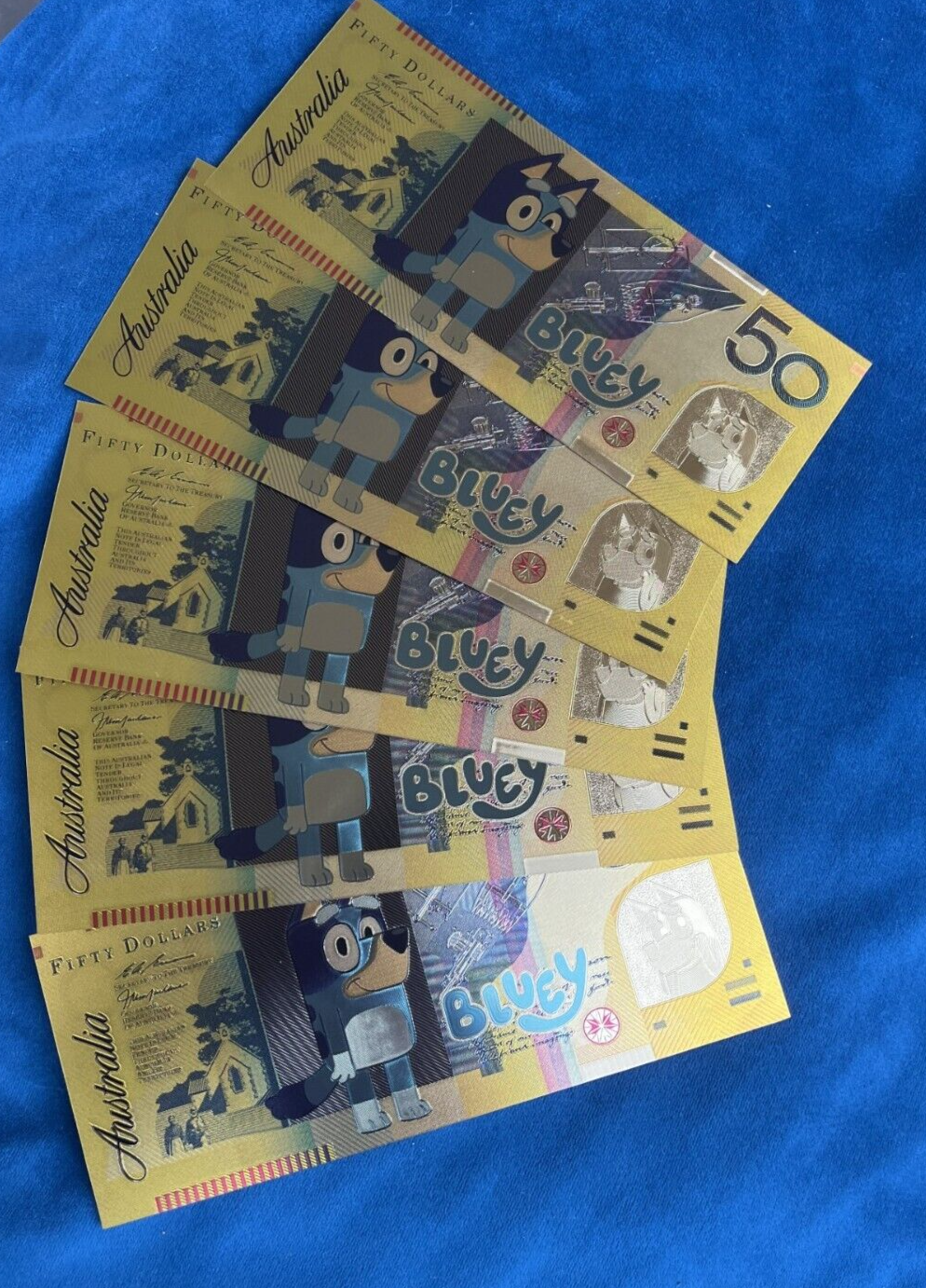 5 x Bluey Collectable 50 Dollar Bucks Banknotes