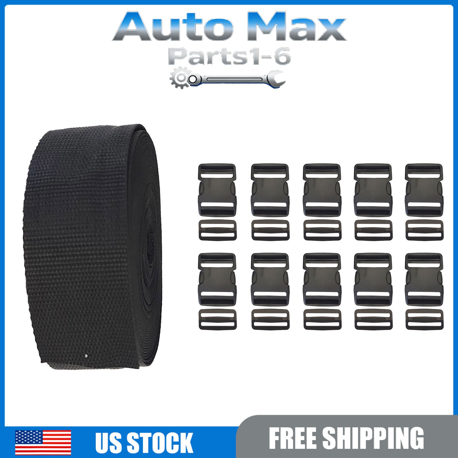 2 Inch/5cm 11 Yards Nylon Webbing Strap w/10 Set Plastic Buckles Side Release