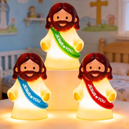 3 Pack Easter Jesus Night Light Lamp, LED Tap-Dimmable Bedside Touch Lamp,