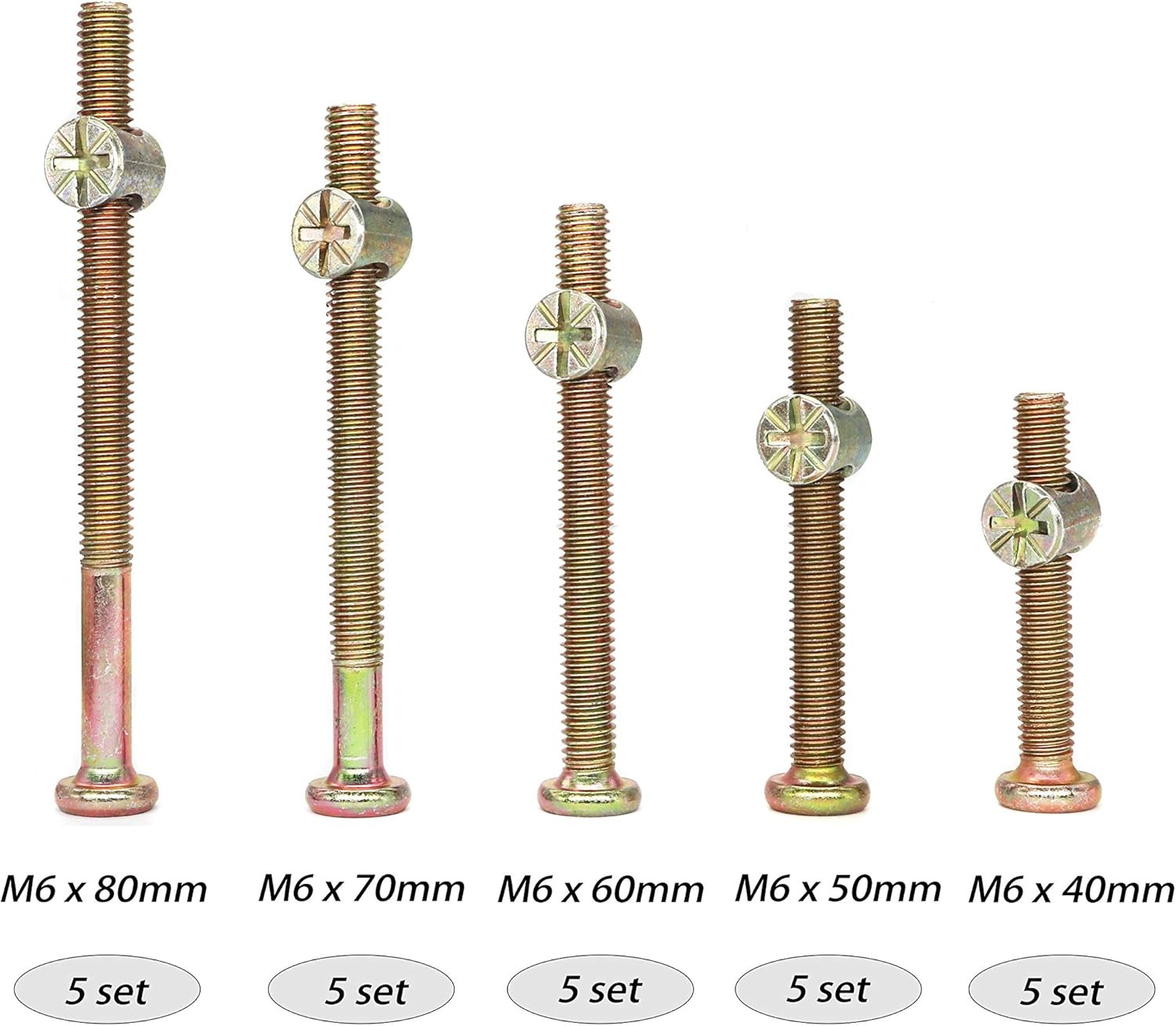 25 Set Baby Bed Crib Screw Hardware Replacement Kit M6x40mm/50mm/60mm/70mm/80mm