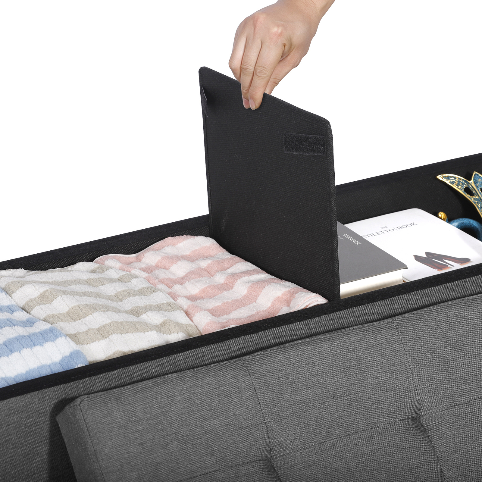 Storage Bench Folding Footrest Stool Toy Chest for Living Room Grey 43"
