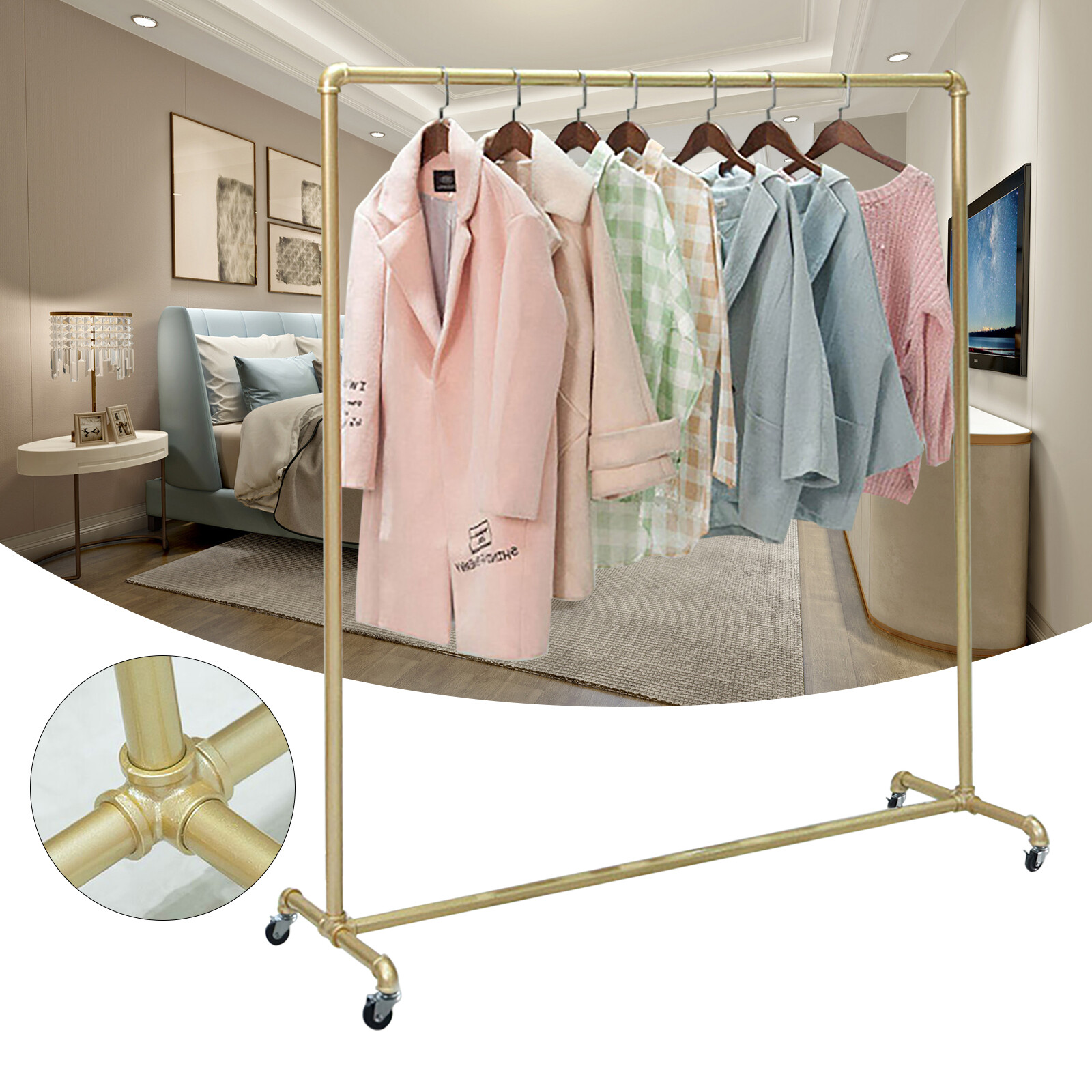 Heavy Duty Commercial Garment Rack Metal Rolling Clothing Shelf Retail Store New