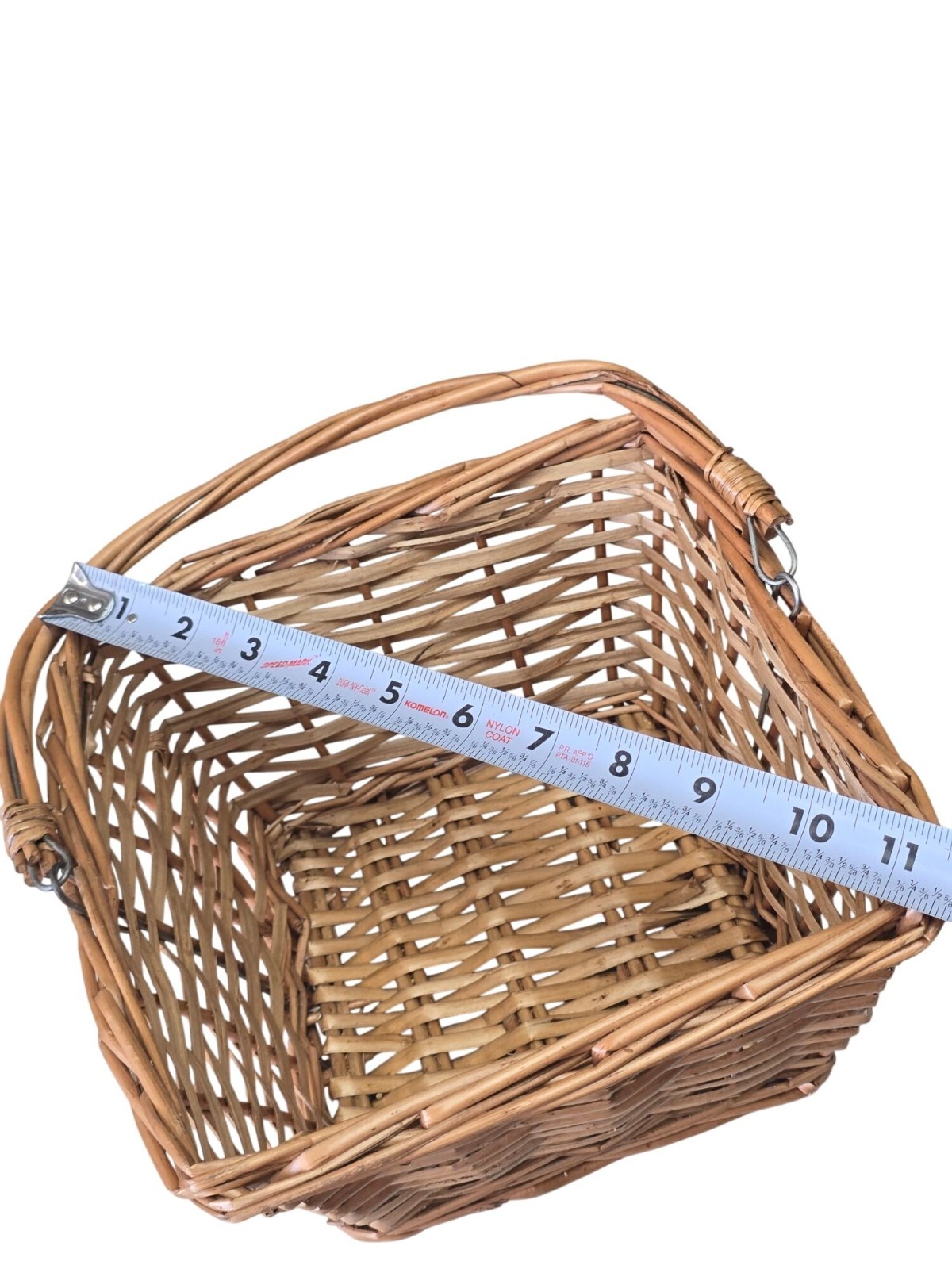 Handwoven Rectangular Basket Metal Link Collapsible Handle Natural
