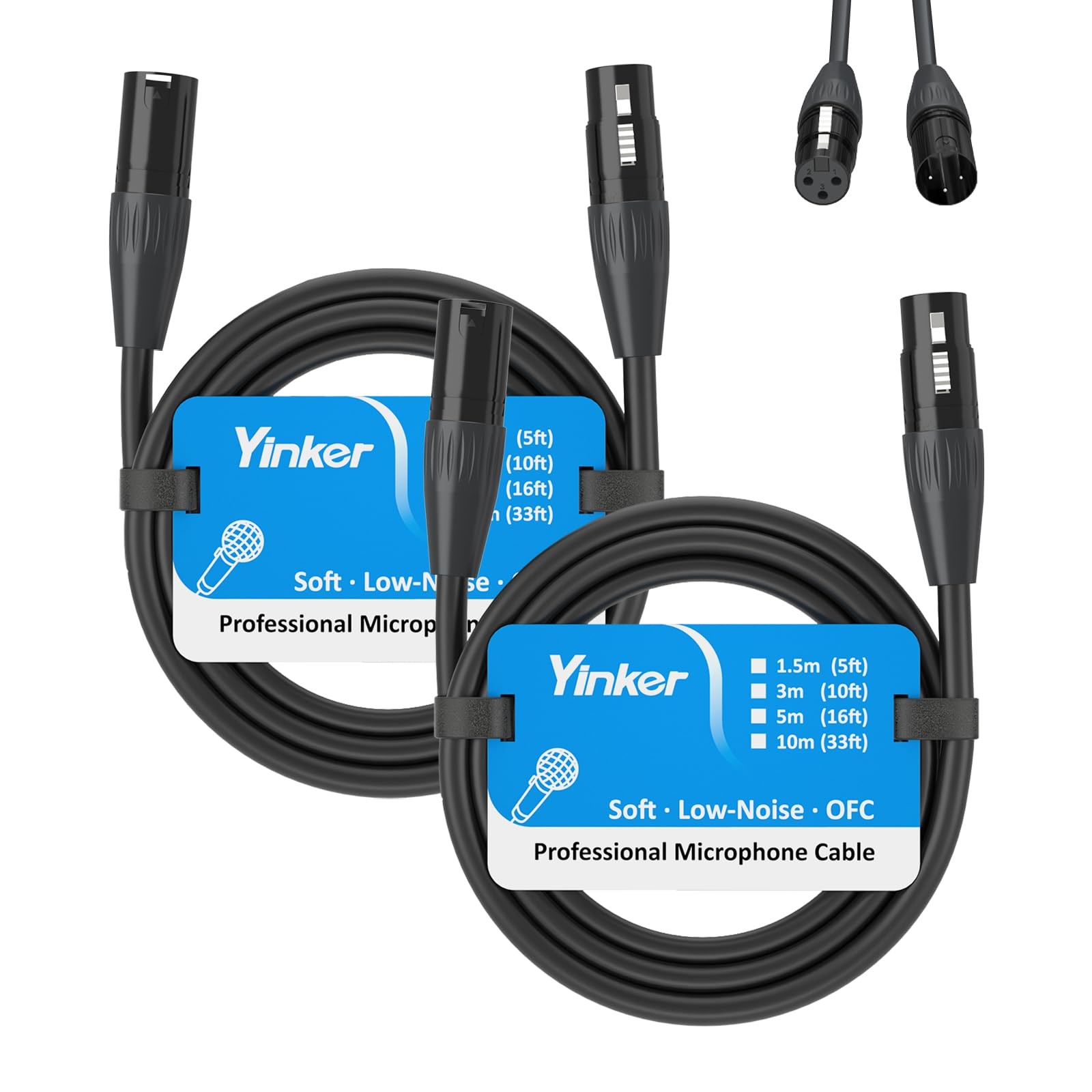 Yinker XLR Cables 2 Pack - 5FT Male to Female Female, Black
