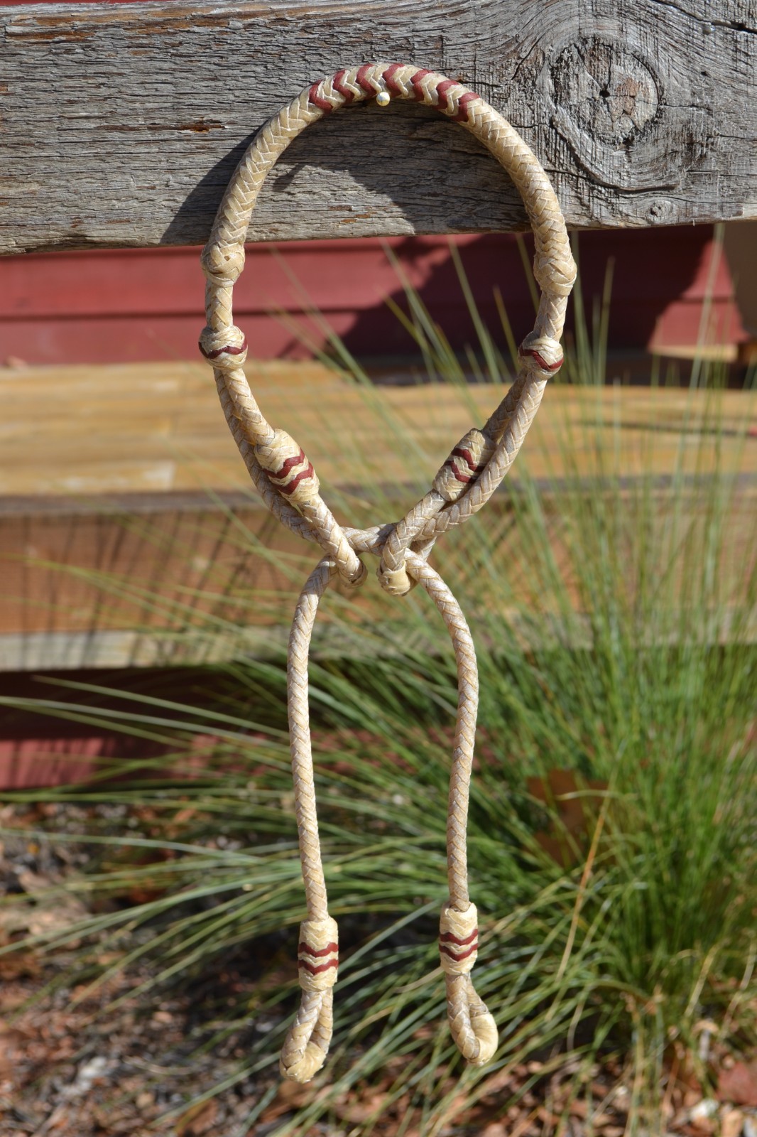 Jose Ortiz Natural Rawhide Indian Hackamore Latigo Details Bitless - 12 Plt
