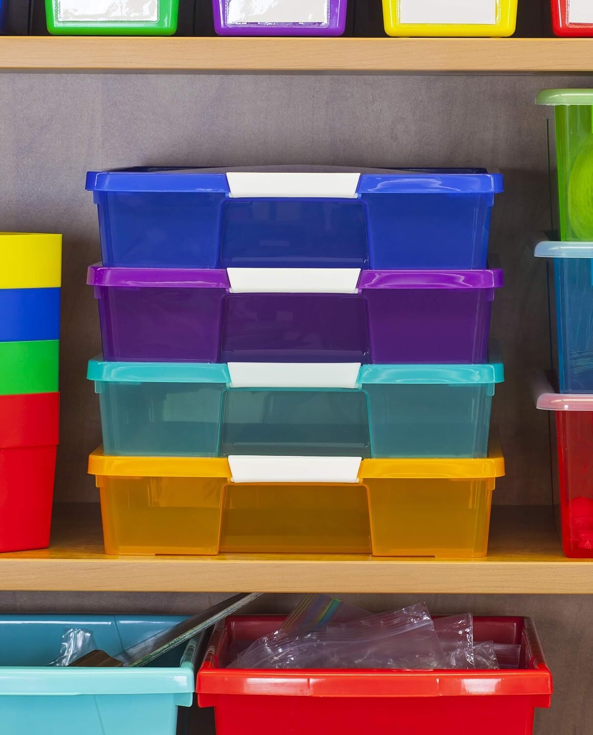 Storex Classroom Project Box – Stacking Plastic Organizer Fits 12x12 Assorted