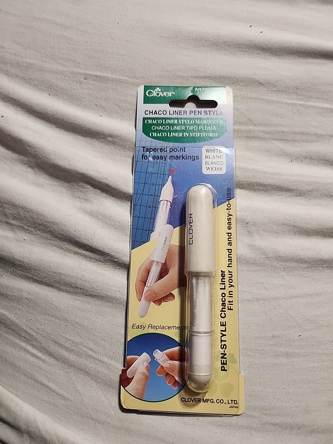 Clover Chaco Liner Pen Style w/Tapered Point for Easy Markings ~WHITE~ #4712