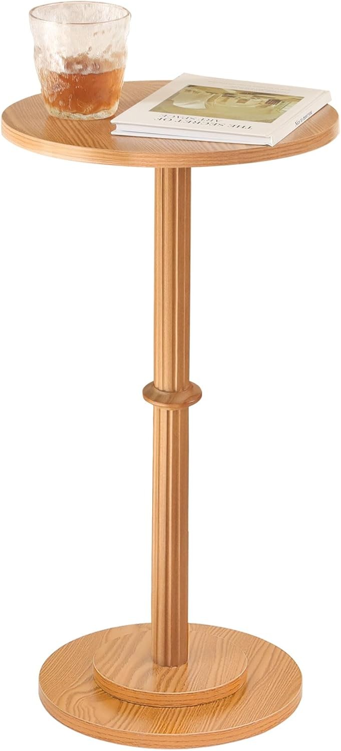 Drink Table Small Spaces Modern Round End Table W/ Fluted Wood Small Side Table