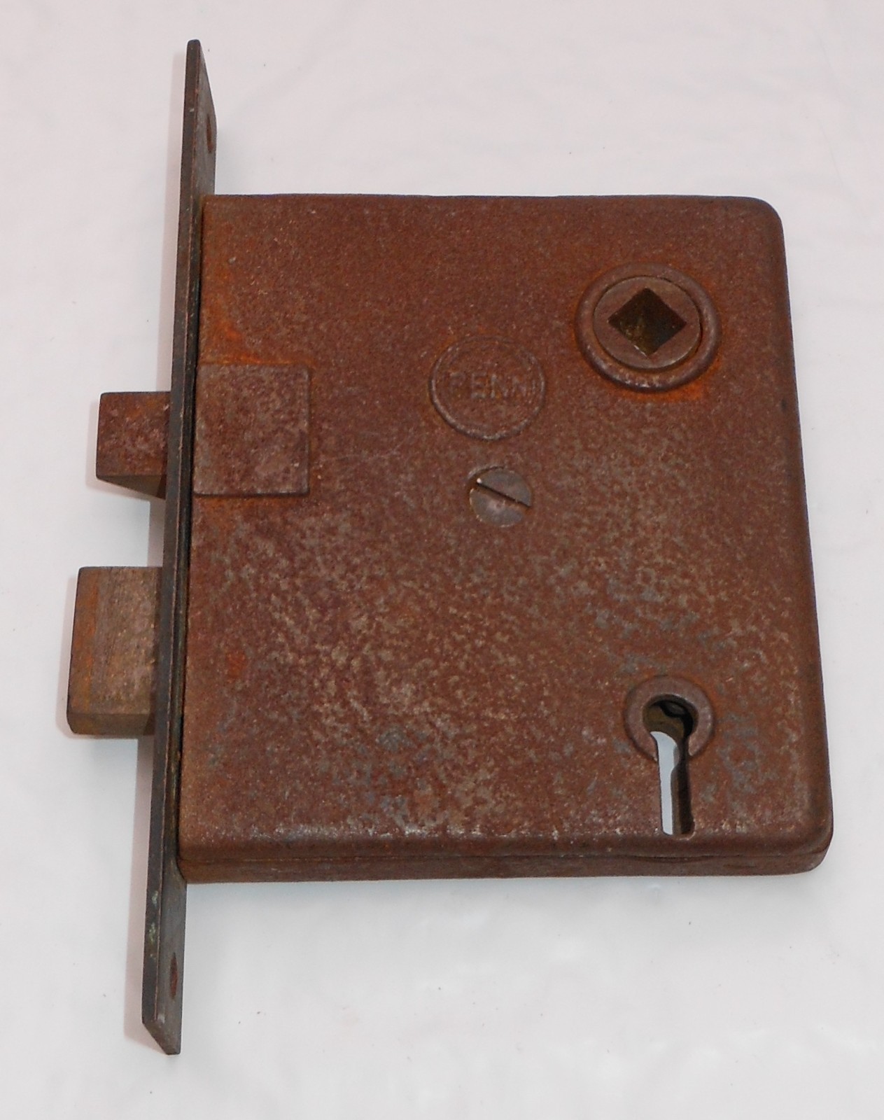 Vintage PENN Hardware DOOR Mortise LOCK 3 3/4" x 3 1/8" Face 5 3/8" No Key 9618S