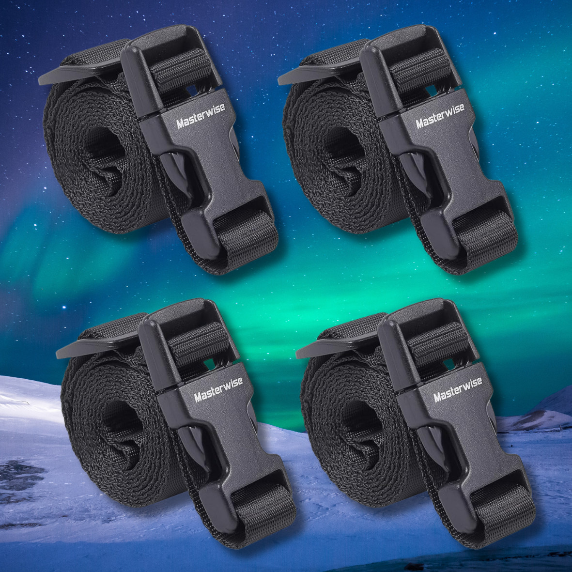 4 Pack Black Buckle Packing Straps with Clips, Adjustable Nylon Straps with Buck