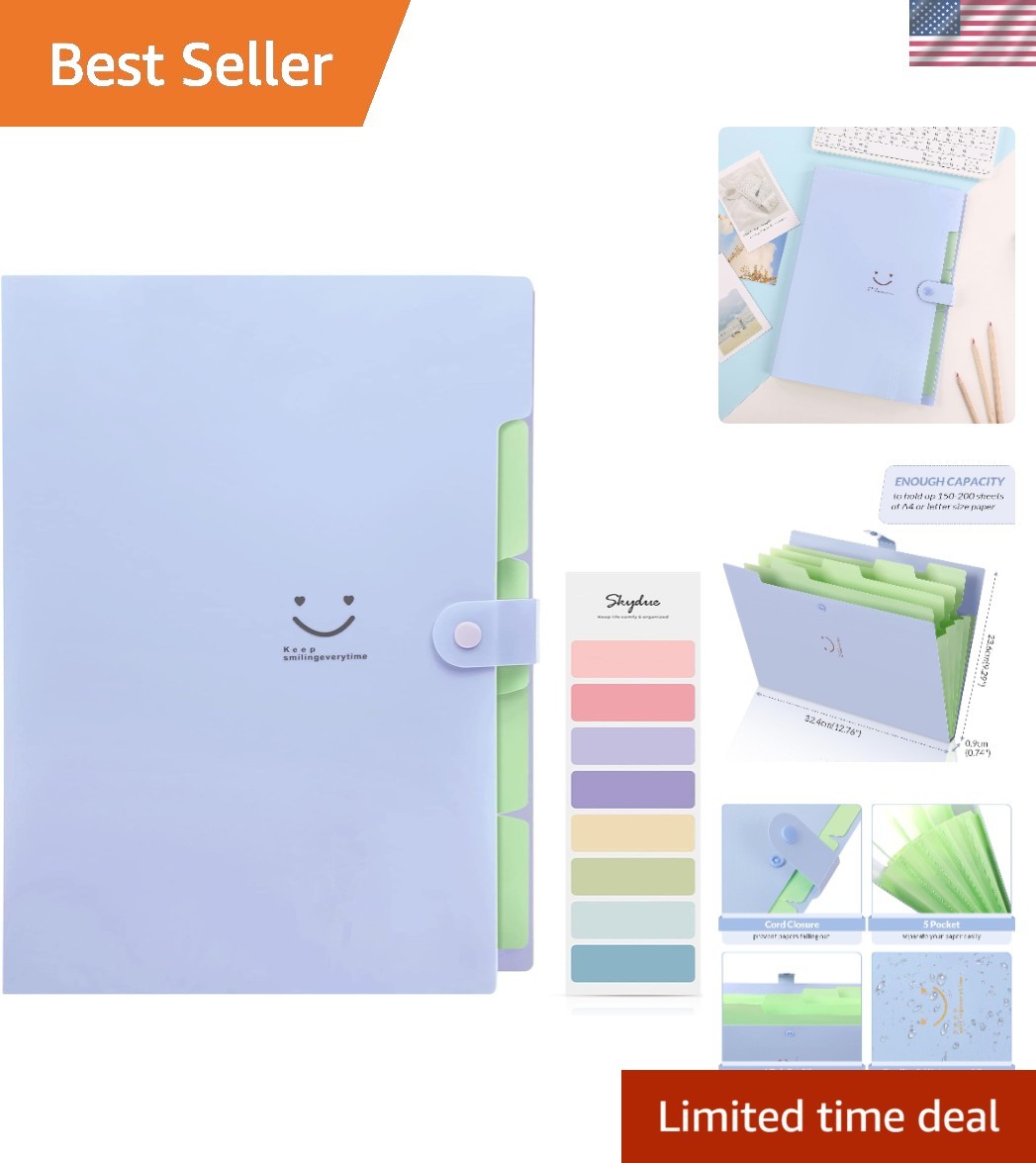 Lightweight & Portable Expanding File Folder with 5 Pockets - Purple Elegance