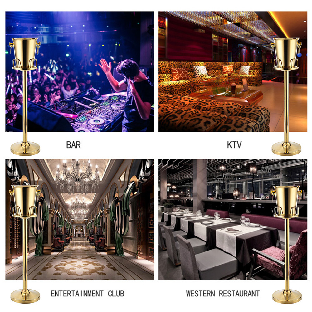 Floor Standing Golden Champagne Ice Stainless Steel Bucket Wine Cooler Ice Gift