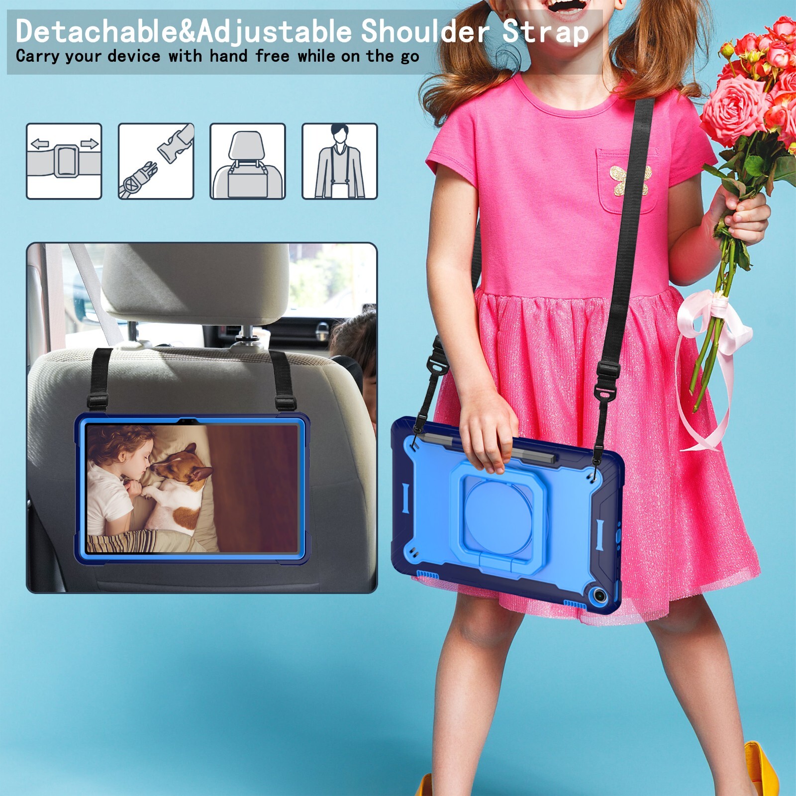 Case For Amazon Fire Max 11 2023 Shockproof Hybrid Rotating Cover Shoulder Strap