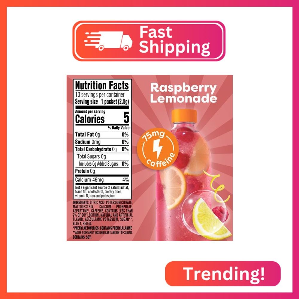 Crystal Light Raspberry Lemonade Energy Boost Drink Mix, 10 ct On-the-Go-Packets